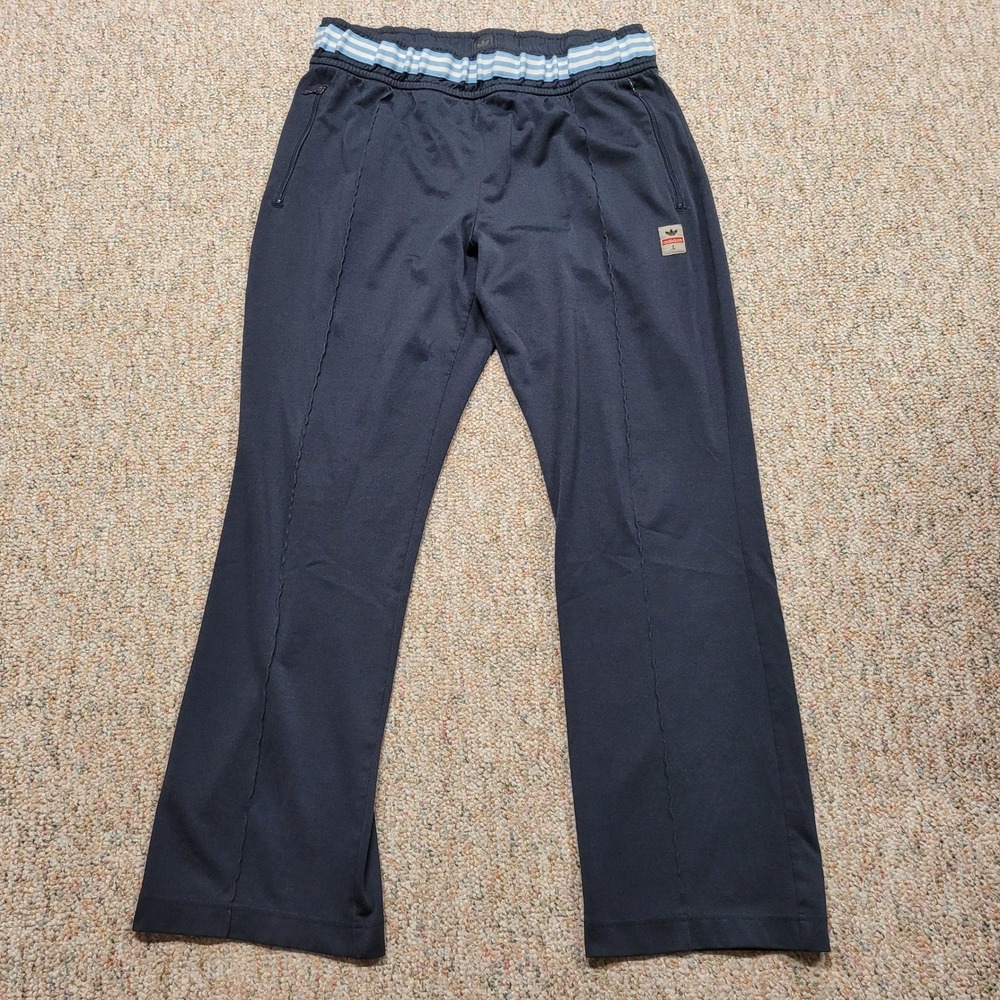 Adidas‎ Track Pants Mens Large Blue Striped Waistband Trefoil Logo Straight Leg